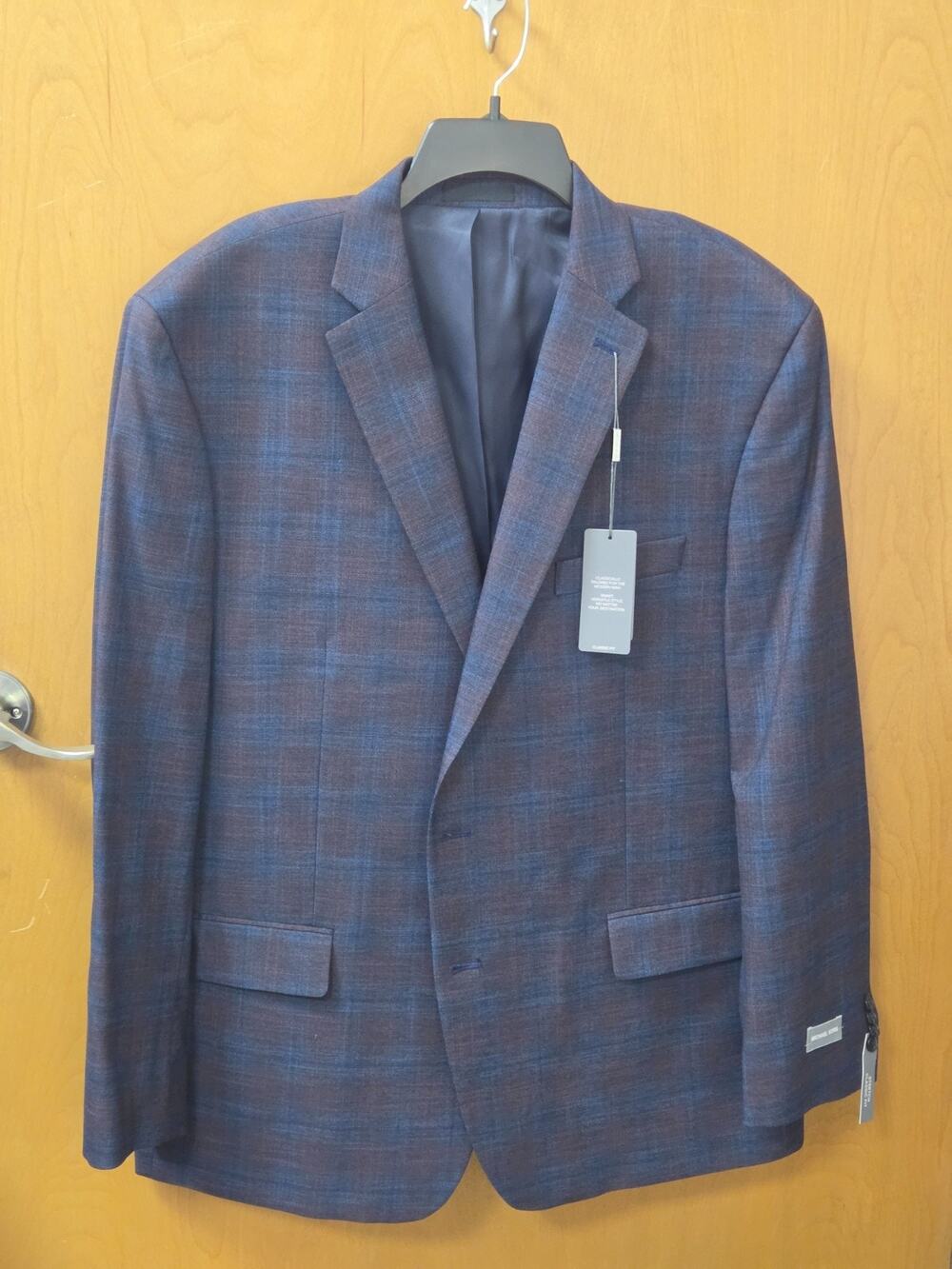 NWT Michael Kors Kent Sport Coat 48R Blue Burgundy Plaid Classic Fit Blazer